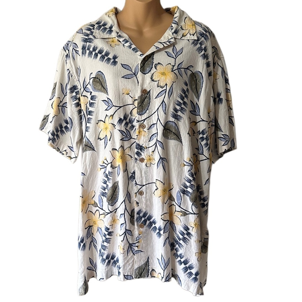 Northcrest Men's Casual Floral Shirt - White, Blue, Yellow